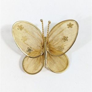 Vintage Gold Toned Mesh Butterfly Shaped Brooch